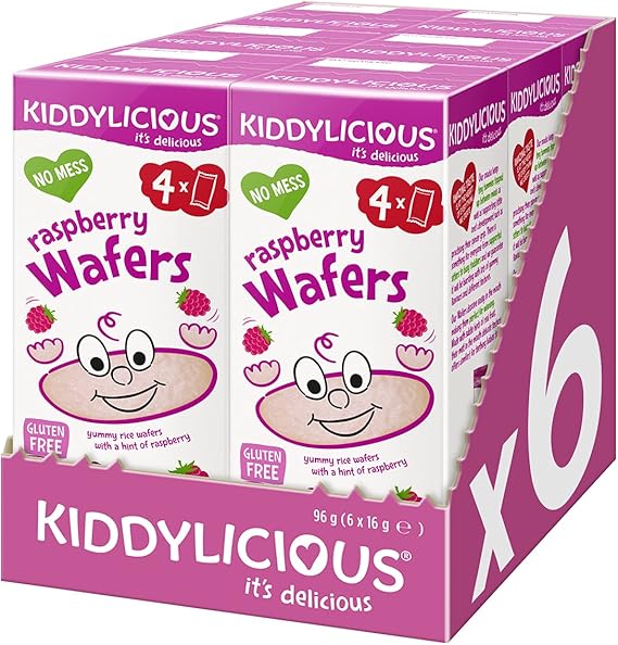 Kiddylicious Raspberry Wafers, 4 x 4g Wafers (Pack of 6)