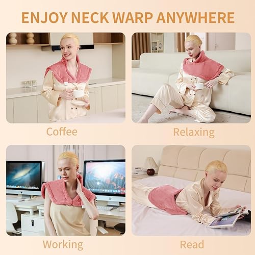 Miniatura 7 de Almohadilla térmica para alivio del dolor de cuello y hombros y espalda (rosa, 19 x 22 pulgadas)