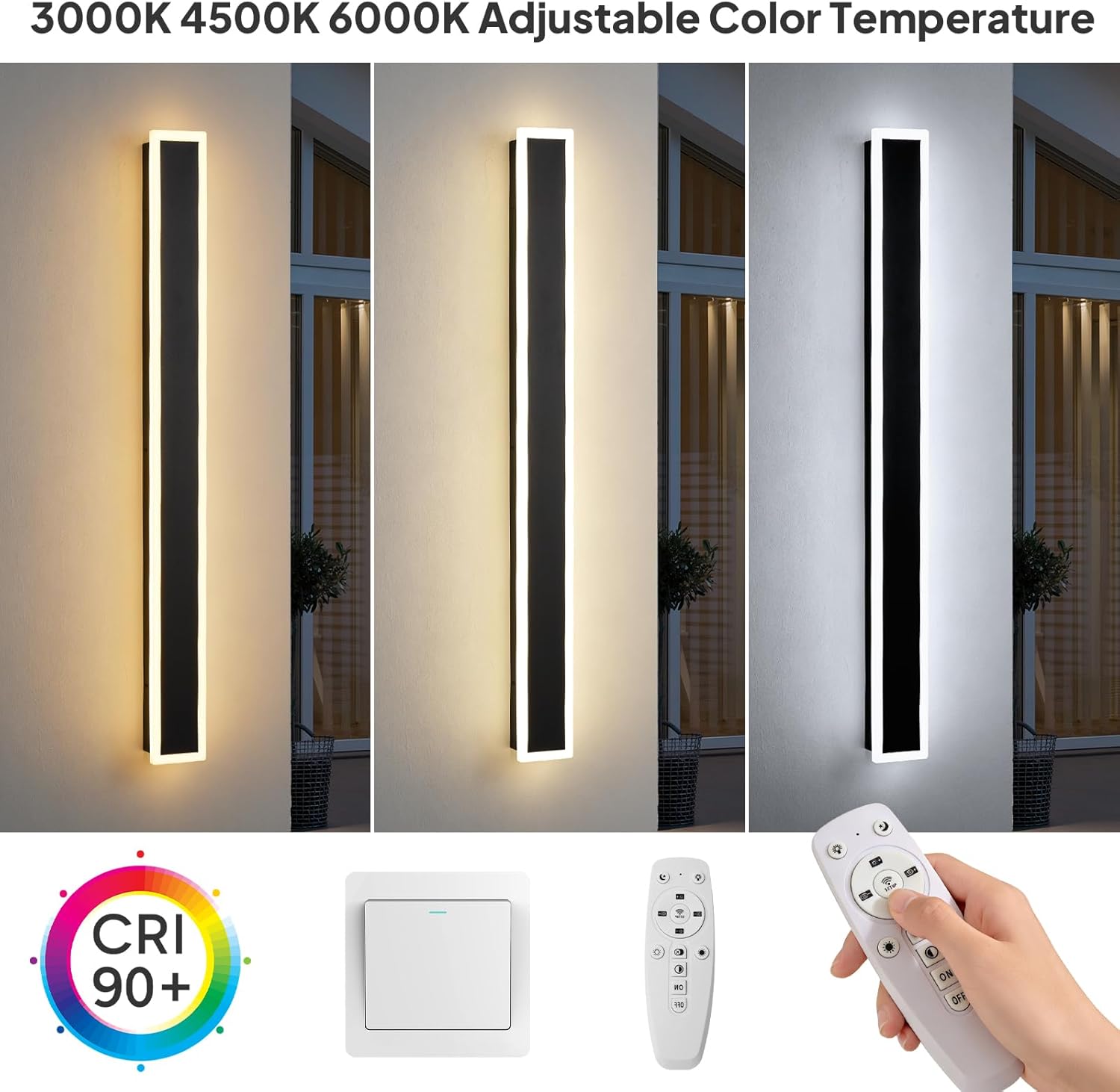 2 Pack 31.4 inch Modern Led Outdoor Wall Light, 3000K-6000K 10%-100% Dimmable Lights for Outside, IP65 Waterproof Wall Sconce Light with Remote Control for Porch,Hallway, Garage,Patio,Stairway,Yard