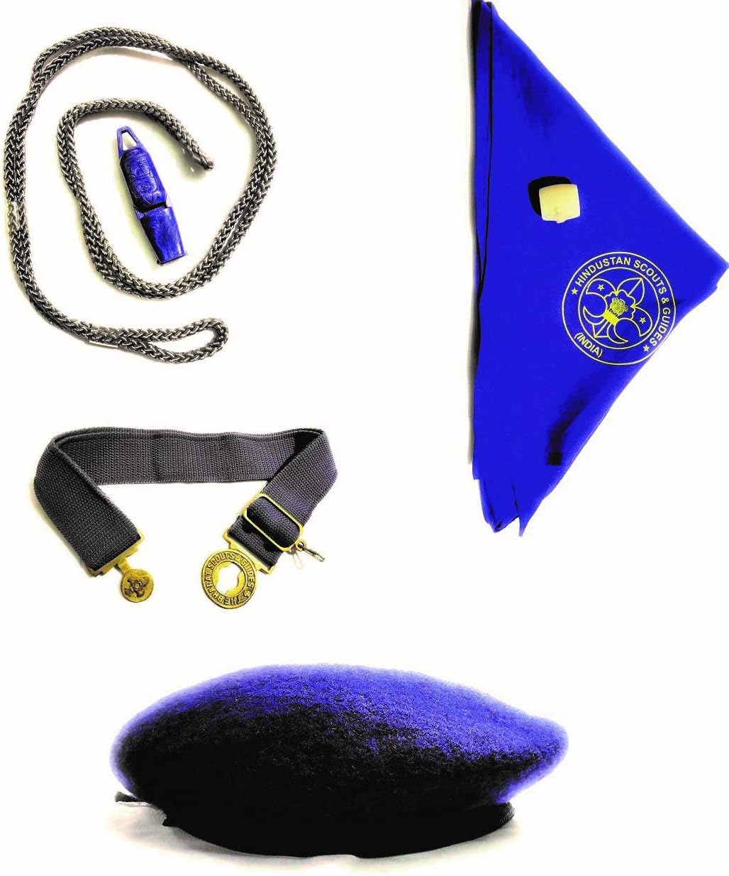 HENCO Scout and Guide 7 Pack Combo for Boyes (Cap+Badge+Whistle+Cord+Scarf+WOGGLE+Belt)