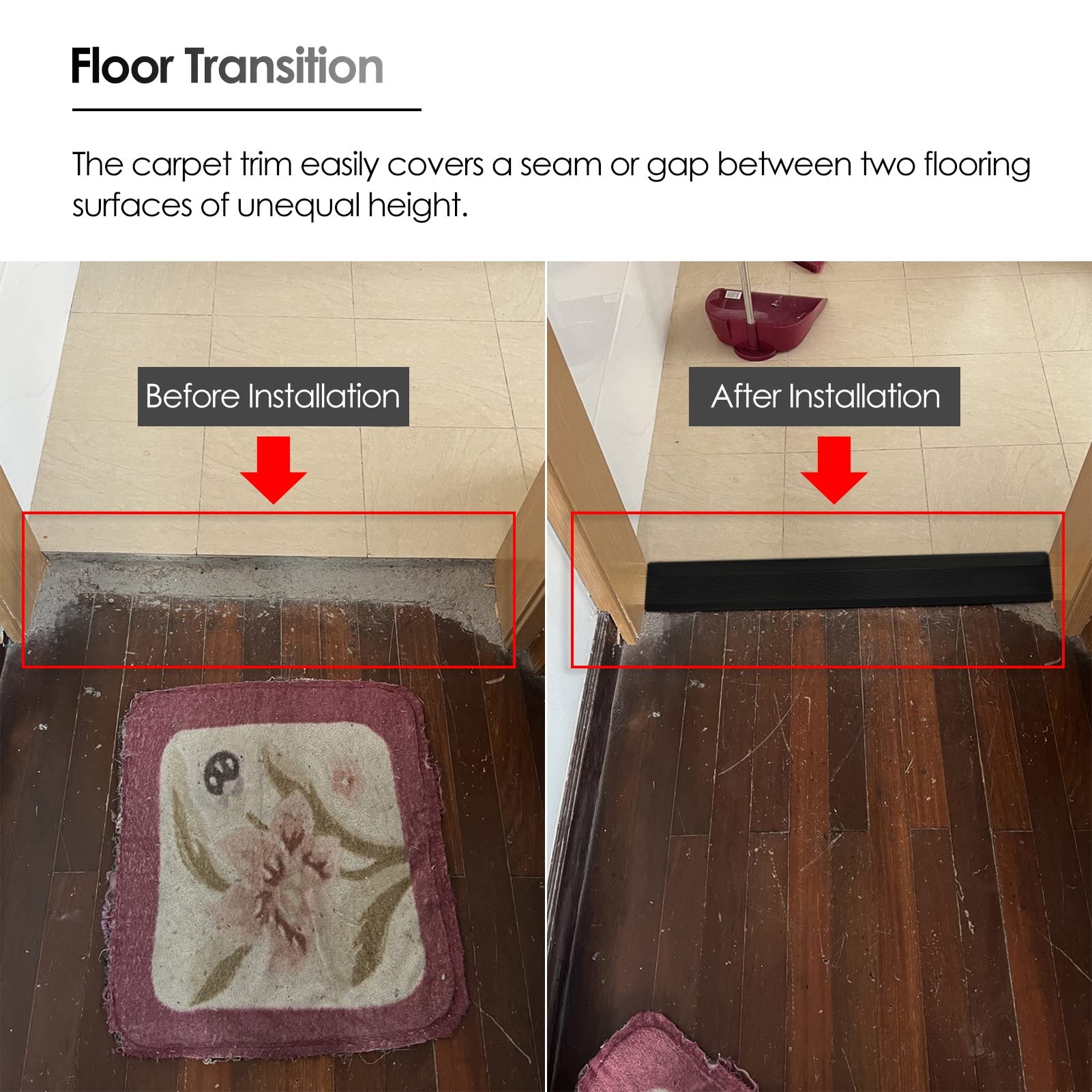 Tira De Transición De Madera A Baldosas para Pisos Irregulares, Moldura De Borde De Piso De Vinilo/Laminado con Ranura Antideslizante, Reductor De Puerta Autoadhesivo