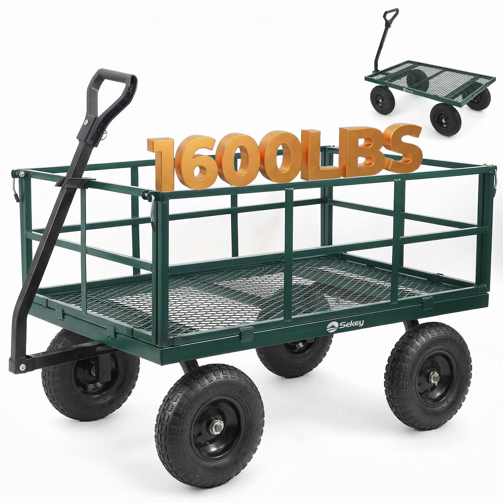 Sekey 12 Cu Ft Steel Garden Cart, 1600 lb Capacity, Towable Handle