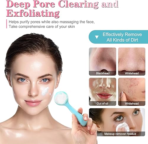 Miniatura 4 de NADUSEP - Cepillo de limpieza facial manual de silicona, paquete de 2 cerdas suaves y agradables a la piel, cepillo exfoliante facial impermeable