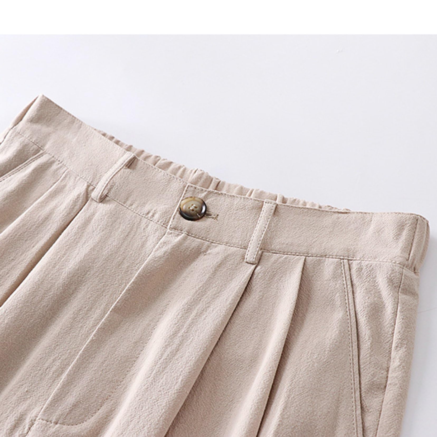 Pantaloni da uomo in lino Pantaloni estivi Pantaloni casual dritti Pantaloni con vita elastica e bottoni per uomini Pantaloni in lino