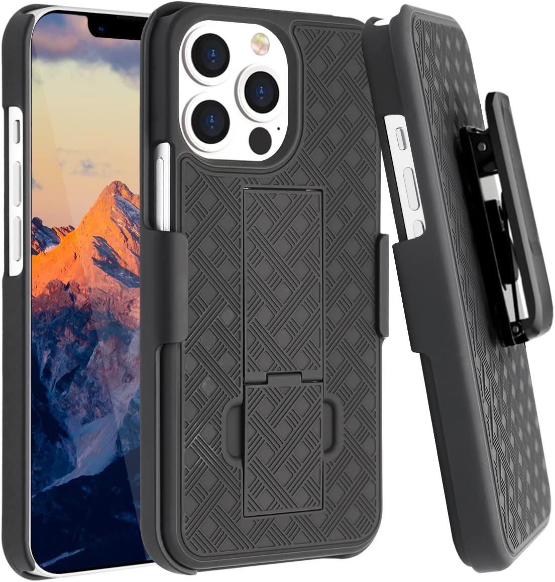 Fingic Compatible with iPhone 13 Pro 5G Belt Clip Holster Case Slim Combo Shell with Kickstand Swivel Belt Clip Holster Rugged Protective Cover for iPhone 13 Pro 5G 6.1 inch (2021) - Black