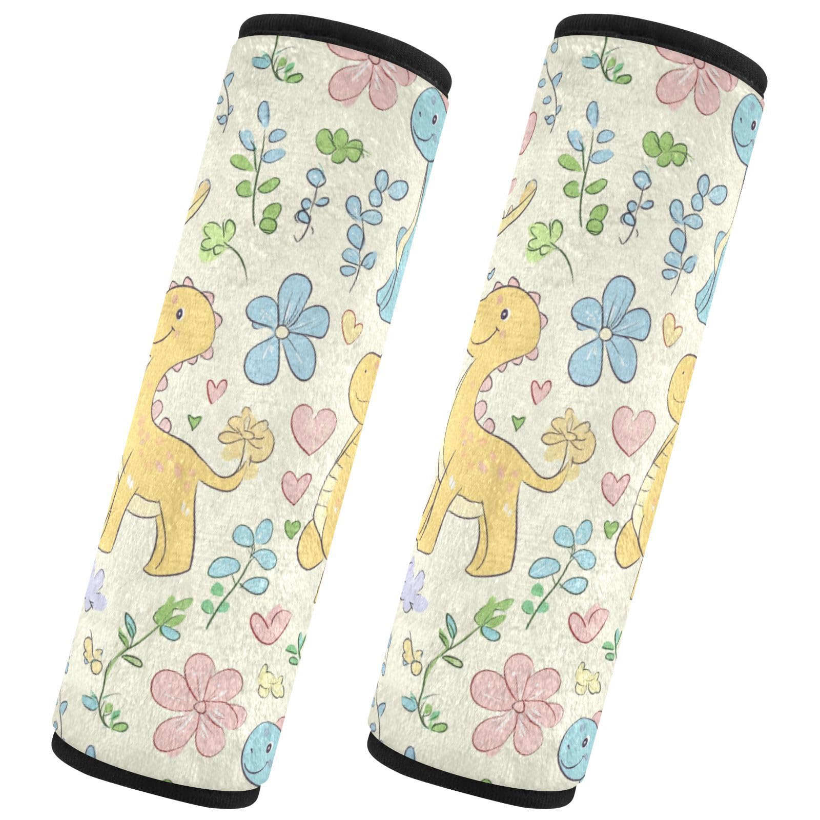 Seat Belt Covers 2 Pack Cute Cartoon Dinosaurs Car Seat Strap Covers Super Soft Colors Yellow Car Seat Neck Cover for Boys Girls Adults Babies S