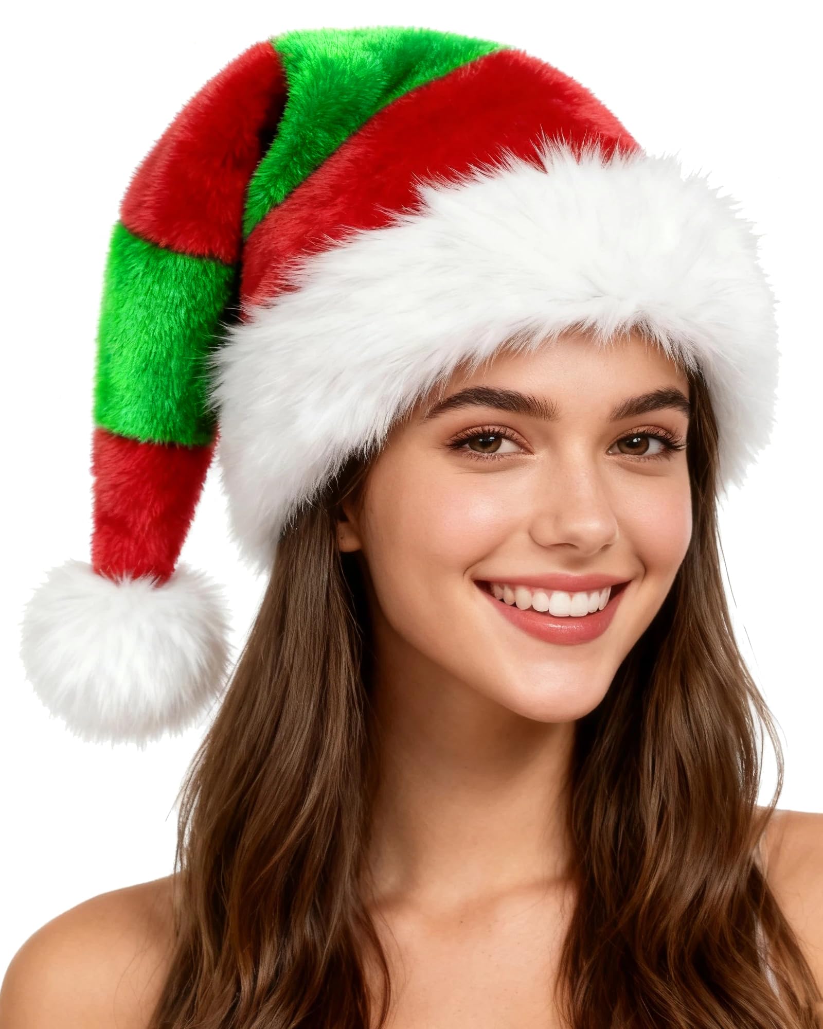 Cleacloud Christmas Elf Hat Adults, Red And Green Santa Elf Hat for Unisex Adults Christmas New Year Festive Holiday Party Supplies