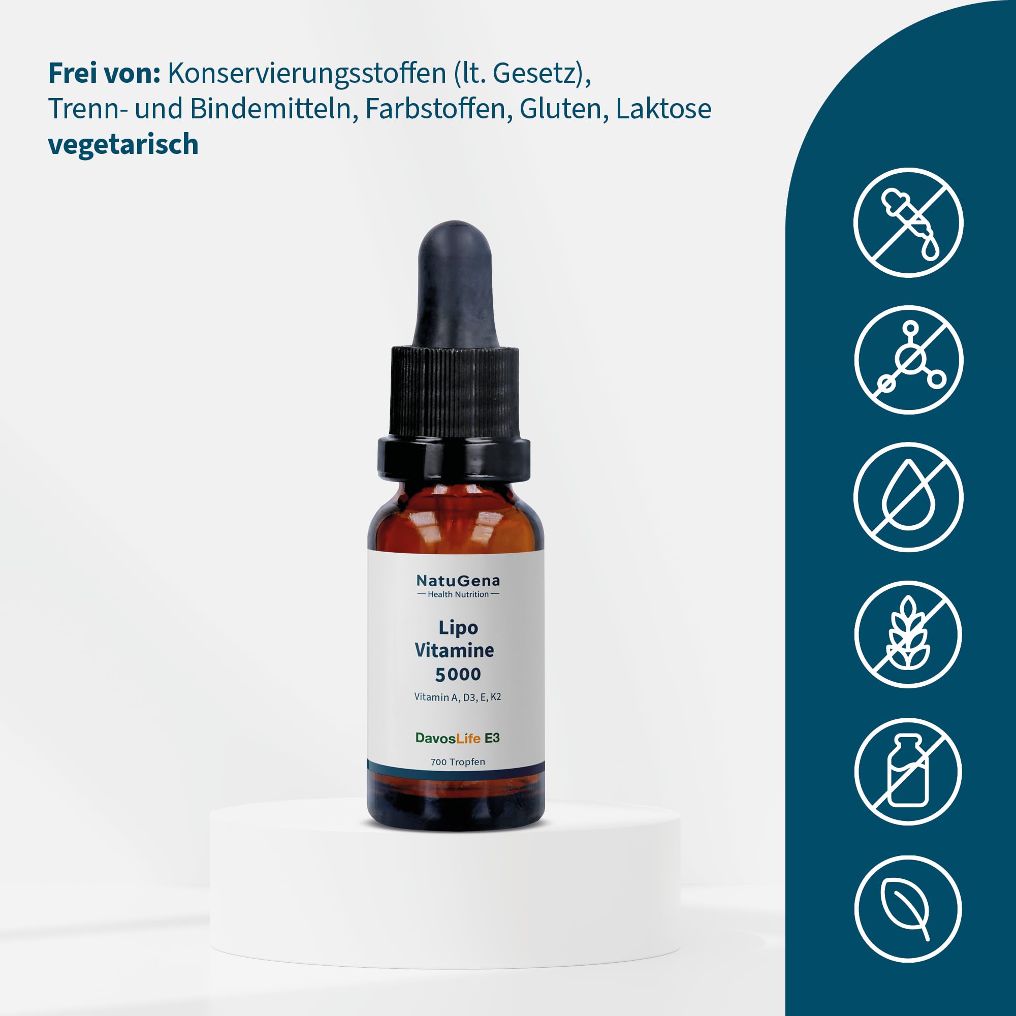 NatuGena Lipo Vitamine 5000, Vitamin D3, E, K, A, trägt zu einer normalen Funktion des Immunsystems bei, 20 ml / 700 Tropfen (Familienpackung)