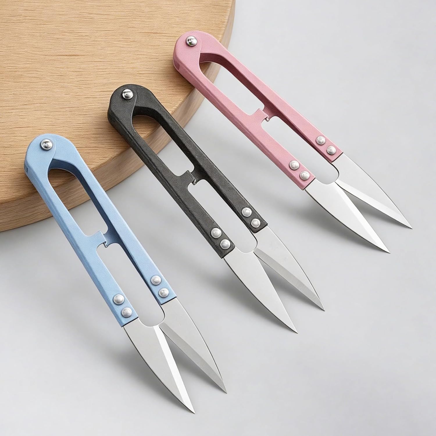 3PCS Thread Snips, High-Carbon Steel Sewing Scissors Fabric Scissors, 4.25inch Yarn Thread Cutter for Sewing Quilting Knitting DIY Jewelry Making Bonsai Pruning (Gray Pink Blue)