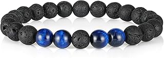 M MOOHAM Beaded Bracelets for Men, Lava Rock Bracelets for Men Tiger Eye Bracelets Men Beaded Bracelets Blue Tiger Eye Bracelets for Mens Jewelry Gifts Fathers Gifts from Daughter, 7 inches