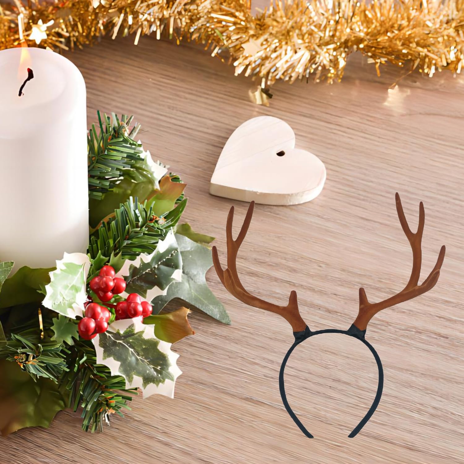 MEISH Deer Antler Headband Plush Reindeer Antler Headband Cute Christmas Reindeer Ears Headbands Christmas Hair Accessories for Women Girls (color1) - Image 3