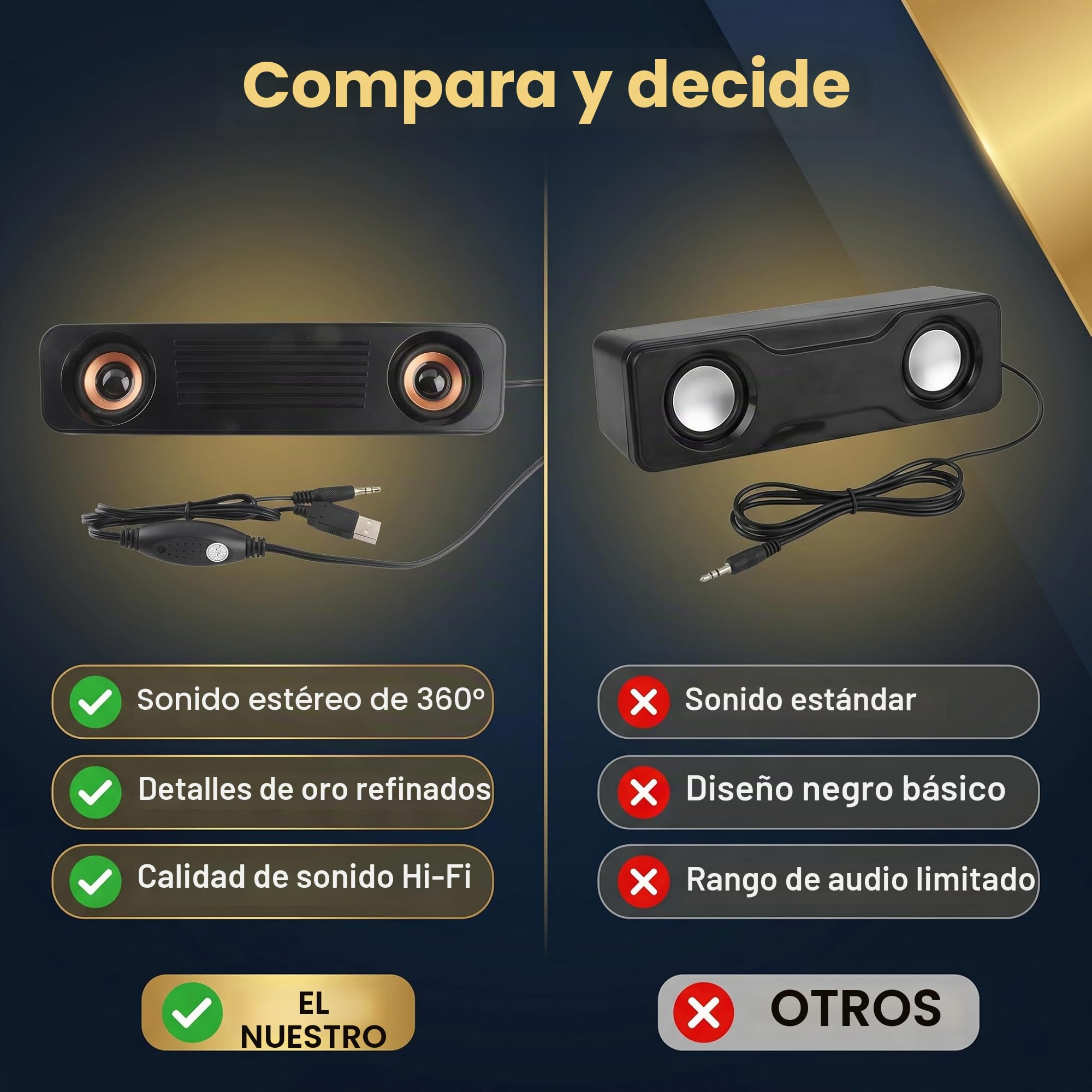Barra de Sonido para TV, Subwoofer Estéreo de Alta Fidelidad con Enchufe de 3,5 Mm Alimentado por USB Altavoces de TV Altavoz Largo para Computadora de Escritorio de TV