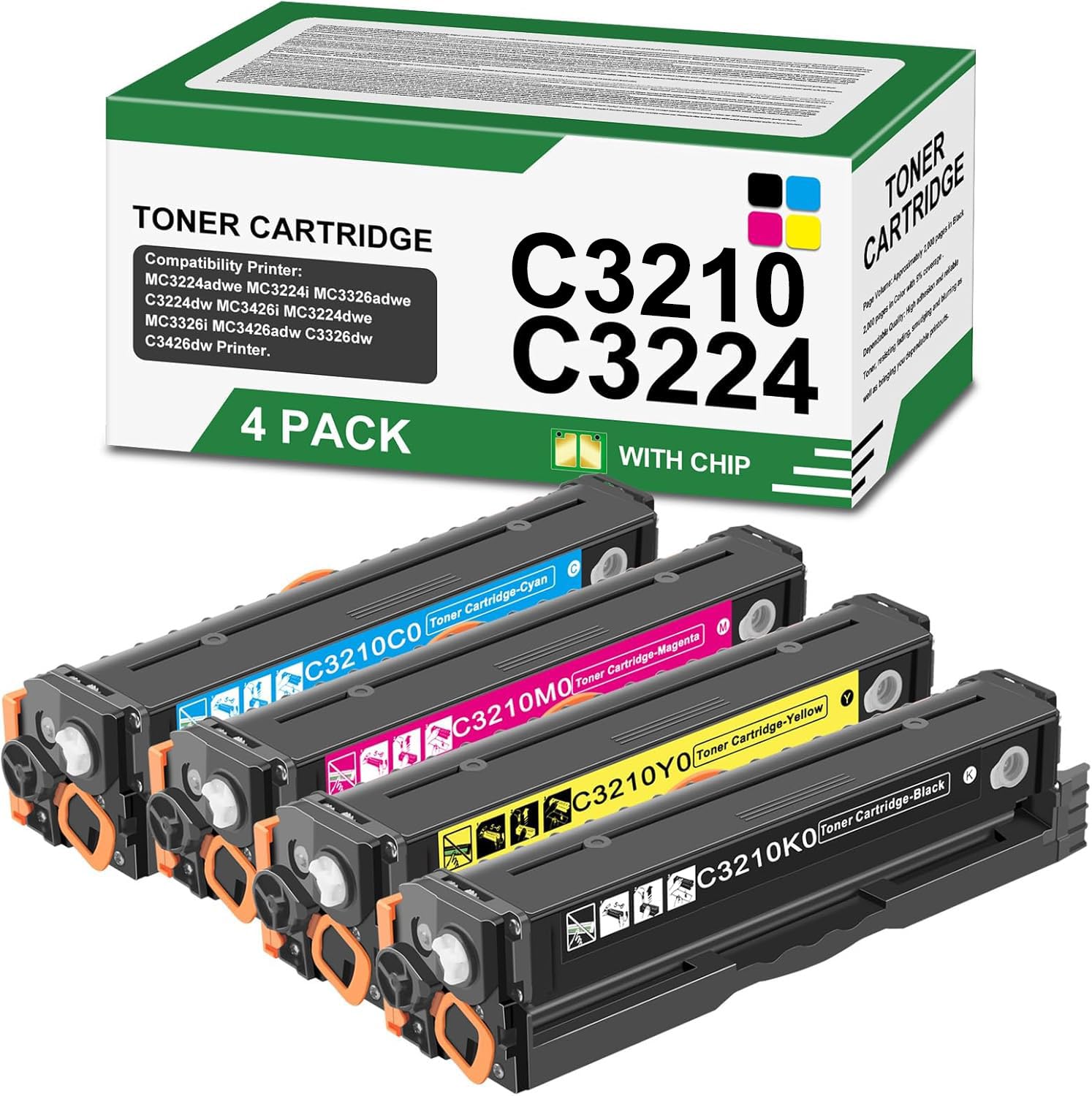 C3224 C3210 Toner Cartridges [with Chip] 4-Pack Replacement for