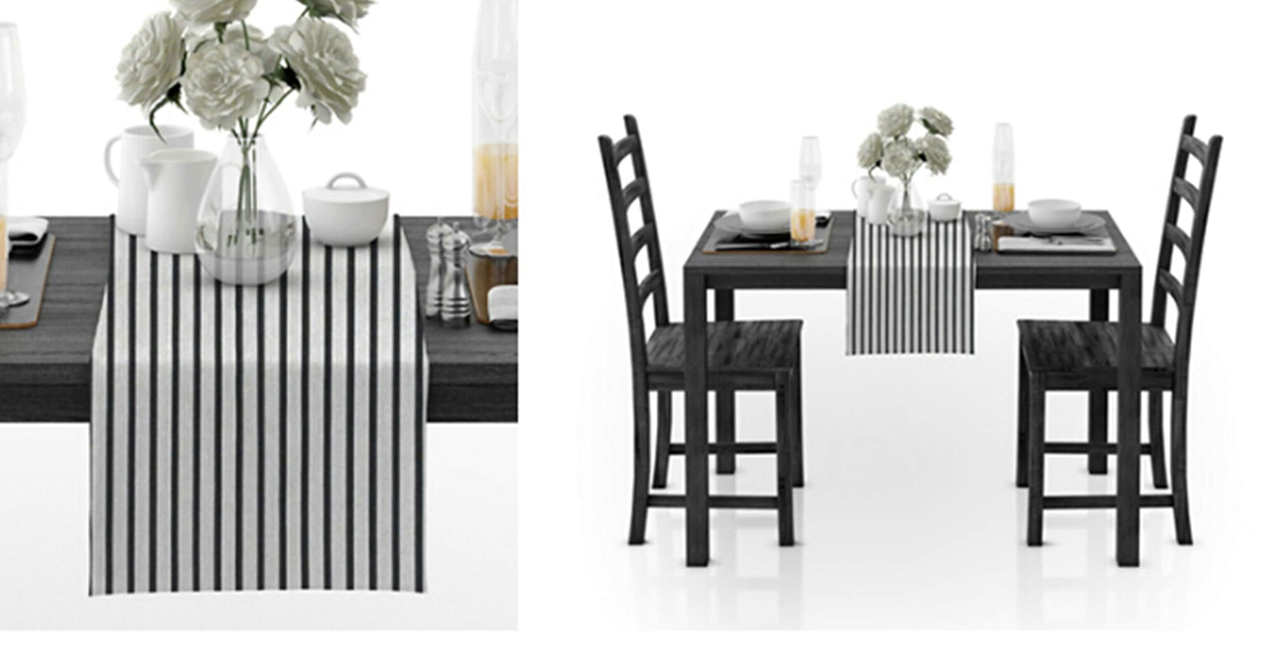 Aeici Camino de mesa de comedor largo de algodón, diseño de rayas, camino de mesa de cocina, 30 x 188 cm, moderno camino de mesa de café para sala de estar, color blanco y negro