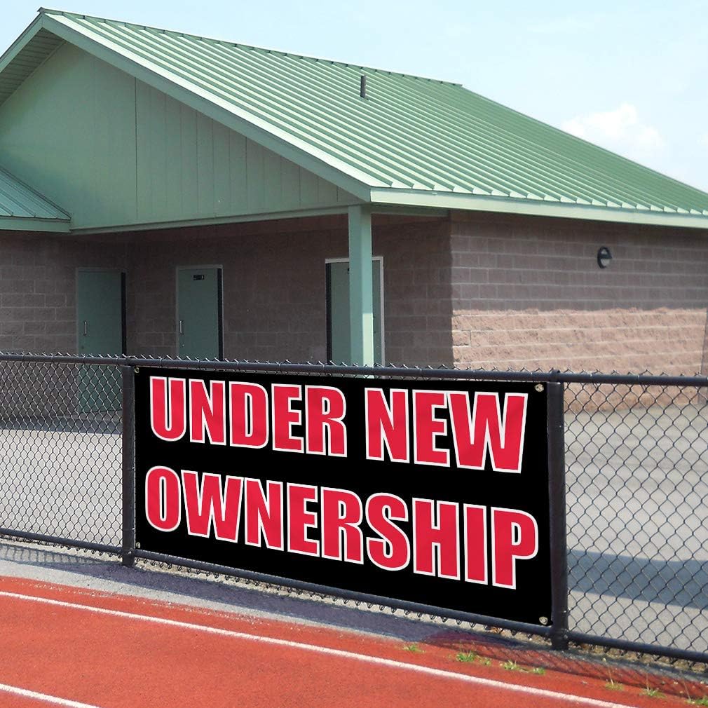 Vinyl Banner Multiple Sizes Under New Ownership Advertising Printing N Business Outdoor Weatherproof Industrial Yard Signs Black 4 Grommets 16x40Inches