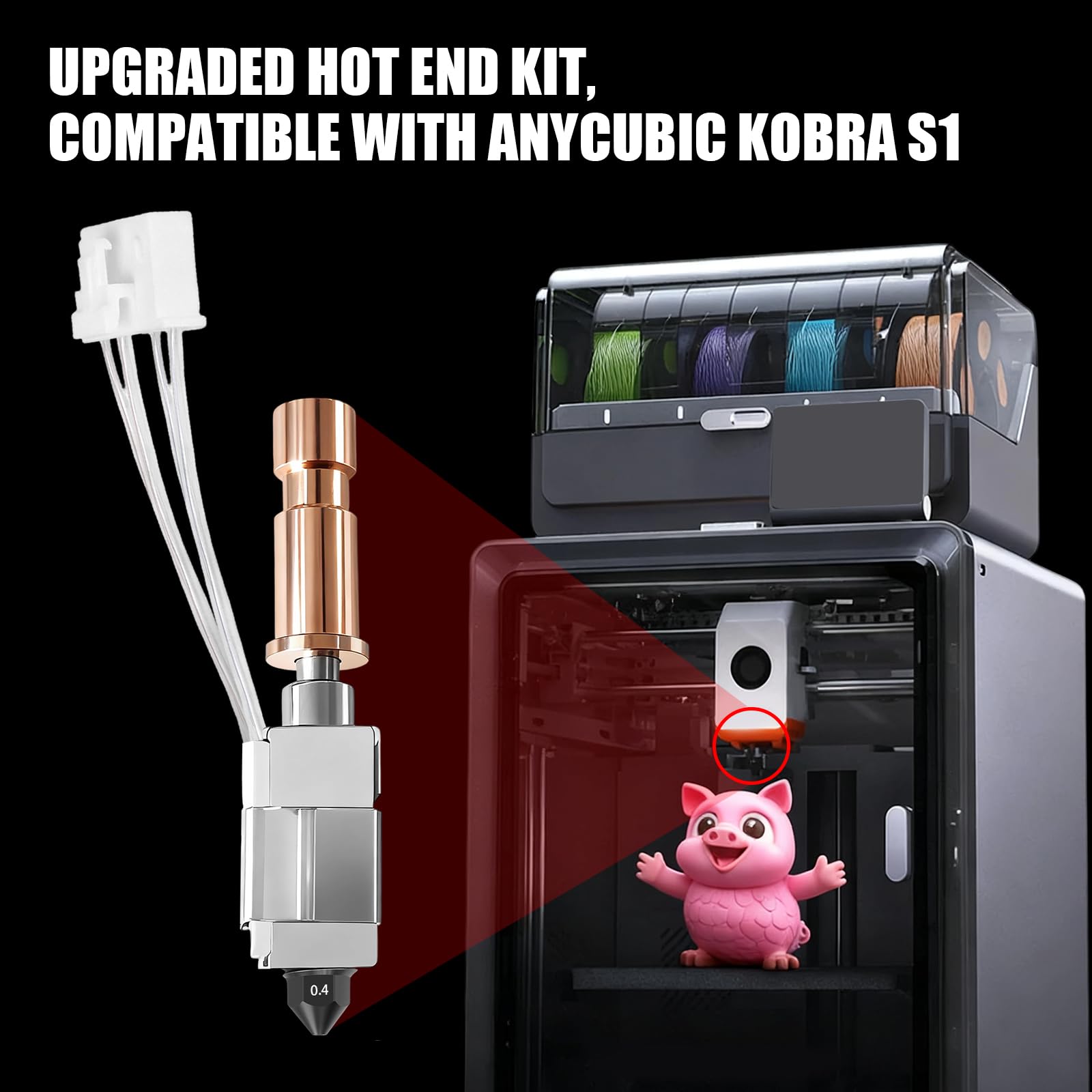 Ceramiczny hotend 0,4 mm, nadaje się do Kobra S1 Combo, głowica drukująca ze stali nierdzewnej, blok radiatora, wkład grzejny, termistor, dysza ze stali hartowanej, z trzema silikonowymi nakładkami