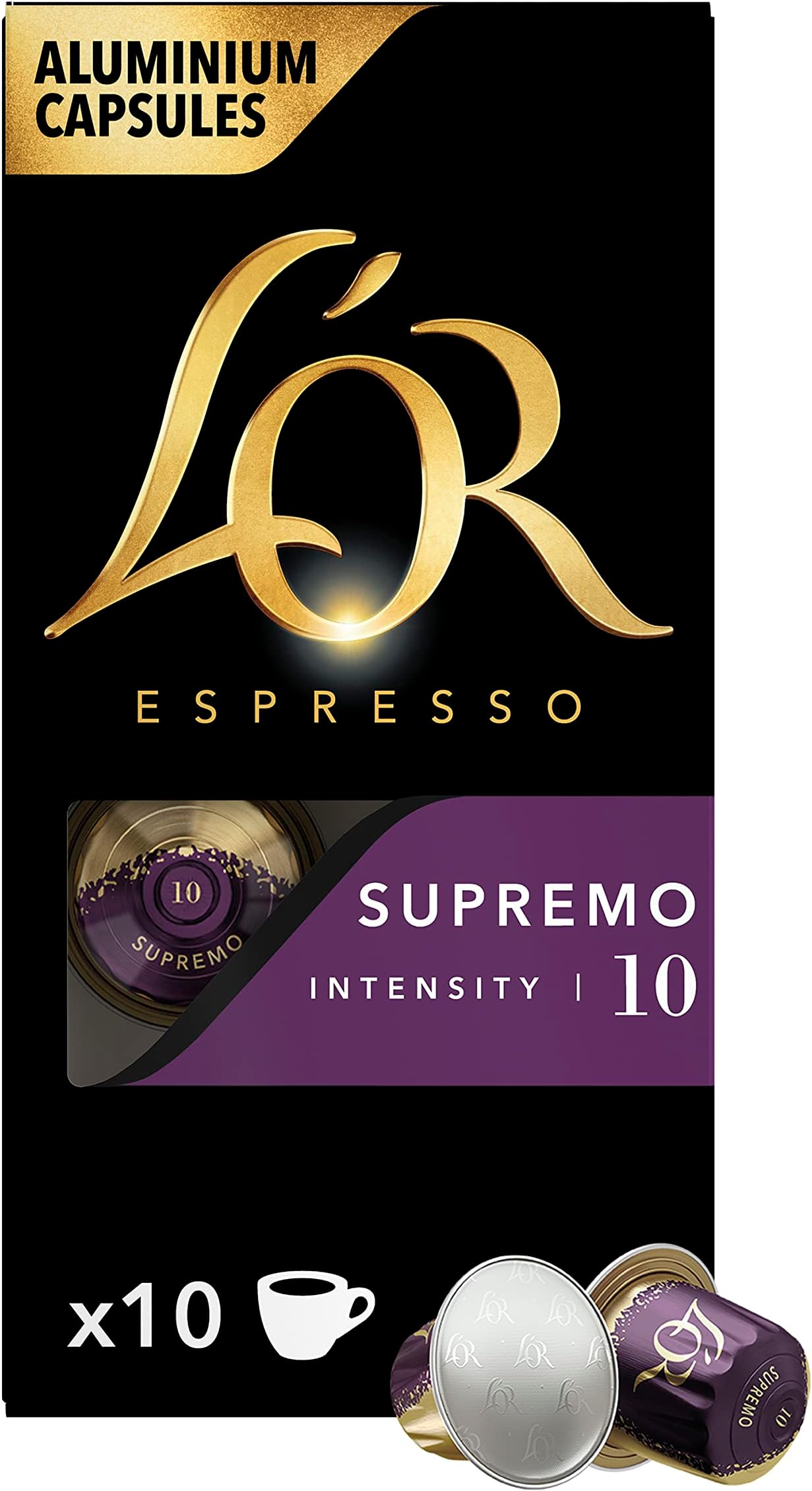 Espresso Coffee - Supremo - Core Collection - Intensity 10 - Dark Roast - 10 Aluminium Capsules Compatible with Nespresso Original Machine (Pack of 1)