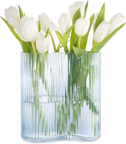 Miniatura 1 de Jarrón de vidrio para centros de mesa, moderno jarrón grande para flores, botella a rayas en forma de huella para el hogar, oficina, restaurante,