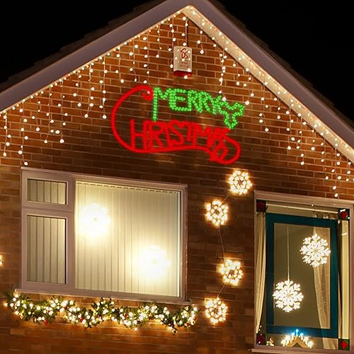 Miniatura 2 de 630 LED grandes de 49 x 26 pulgadas, con motivo de neón de Feliz Navidad, superbrillante, verde y rojo, decoración de Navidad al aire libre con