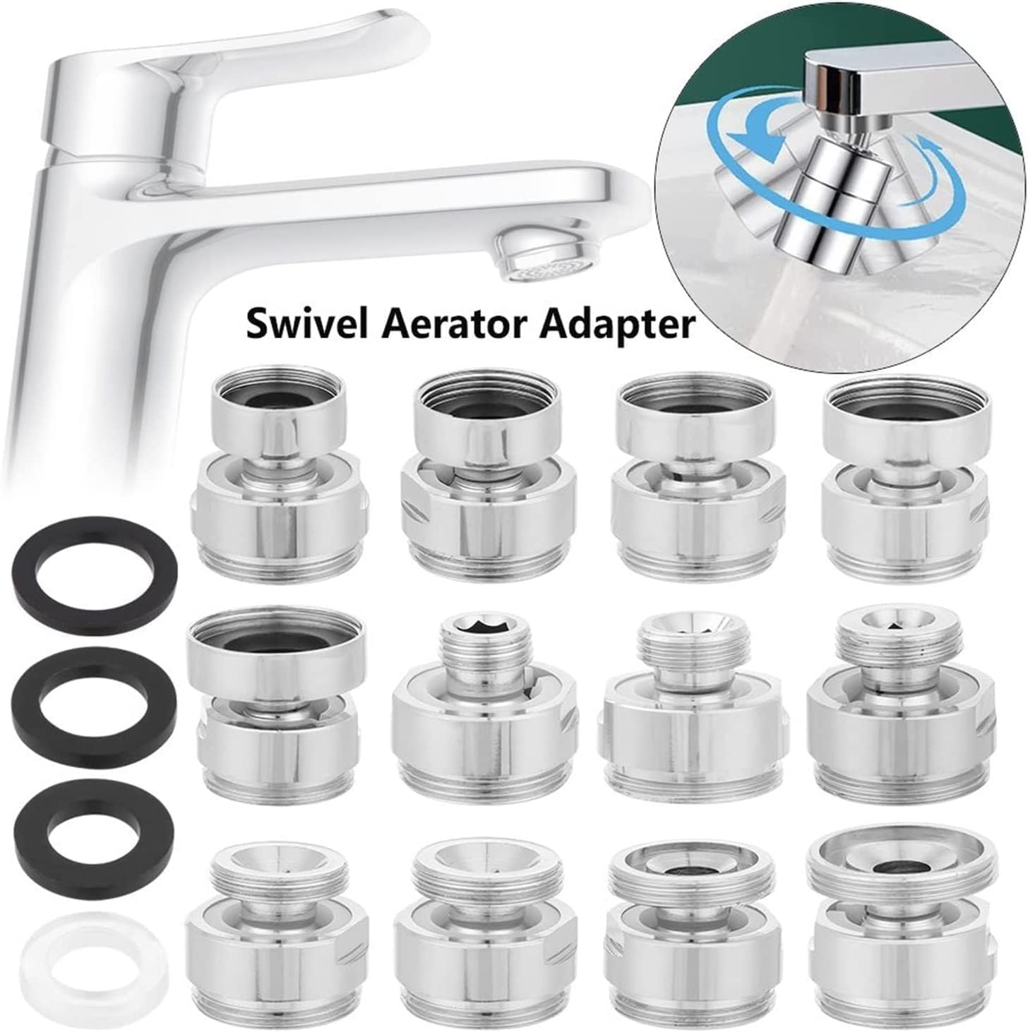 Faucet aerator,faucet extender,Rotate Swivel Faucet Aerator 1Pcs Faucet Aerator Degree Adjustable Brass Faucet Connector Swivel Aerator Adapter Shower Faucet Aerator Adapter Kitchen Faucet Fittings(Ma