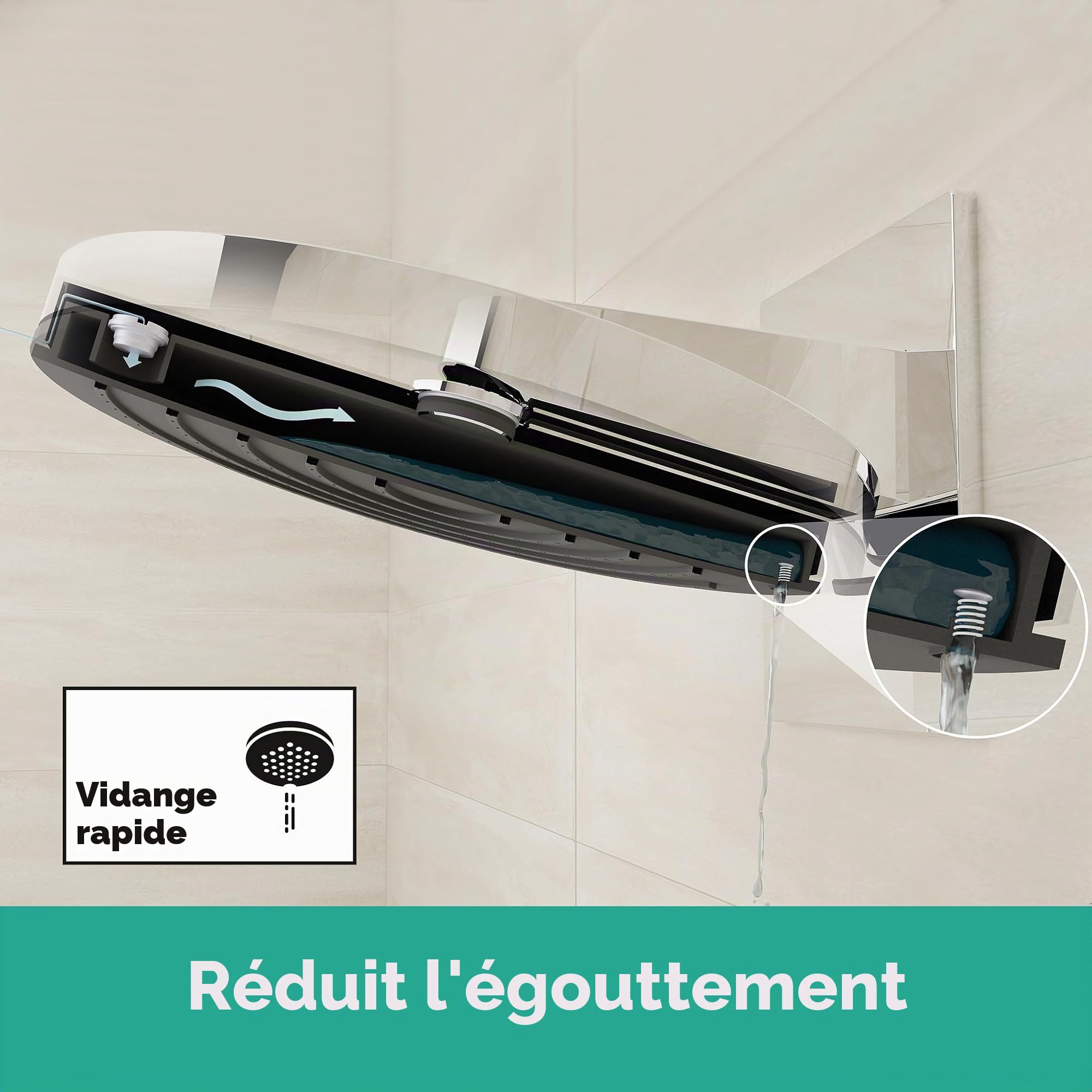 hansgrohe Pulsify S - Colonne de douche économie d'eau (EcoSmart) avec mitigeur thermostatique, douche pluie (⌀ 260mm) avec robinet, douchette, support, flexible, barre et douche de tête, Noir mat