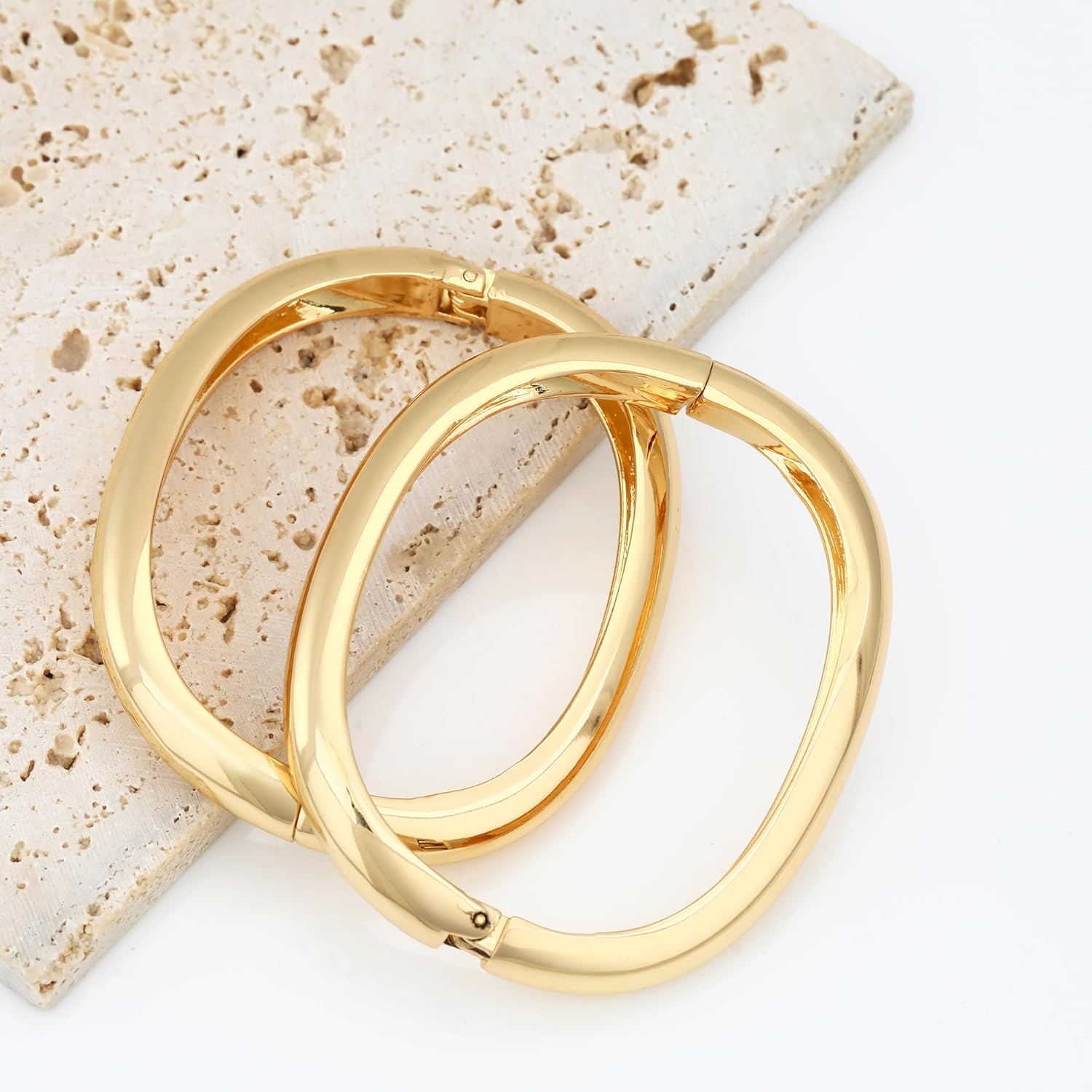 2PCS Chunky Cuff Bangle Bracelets Stack for Women Non Tarnish Trendy, 14K Gold Plated Irregular Open Wide Hinged Thick Chain Wrap Bangles Bracelet Set Arm Jewelry Gifts - Image 7