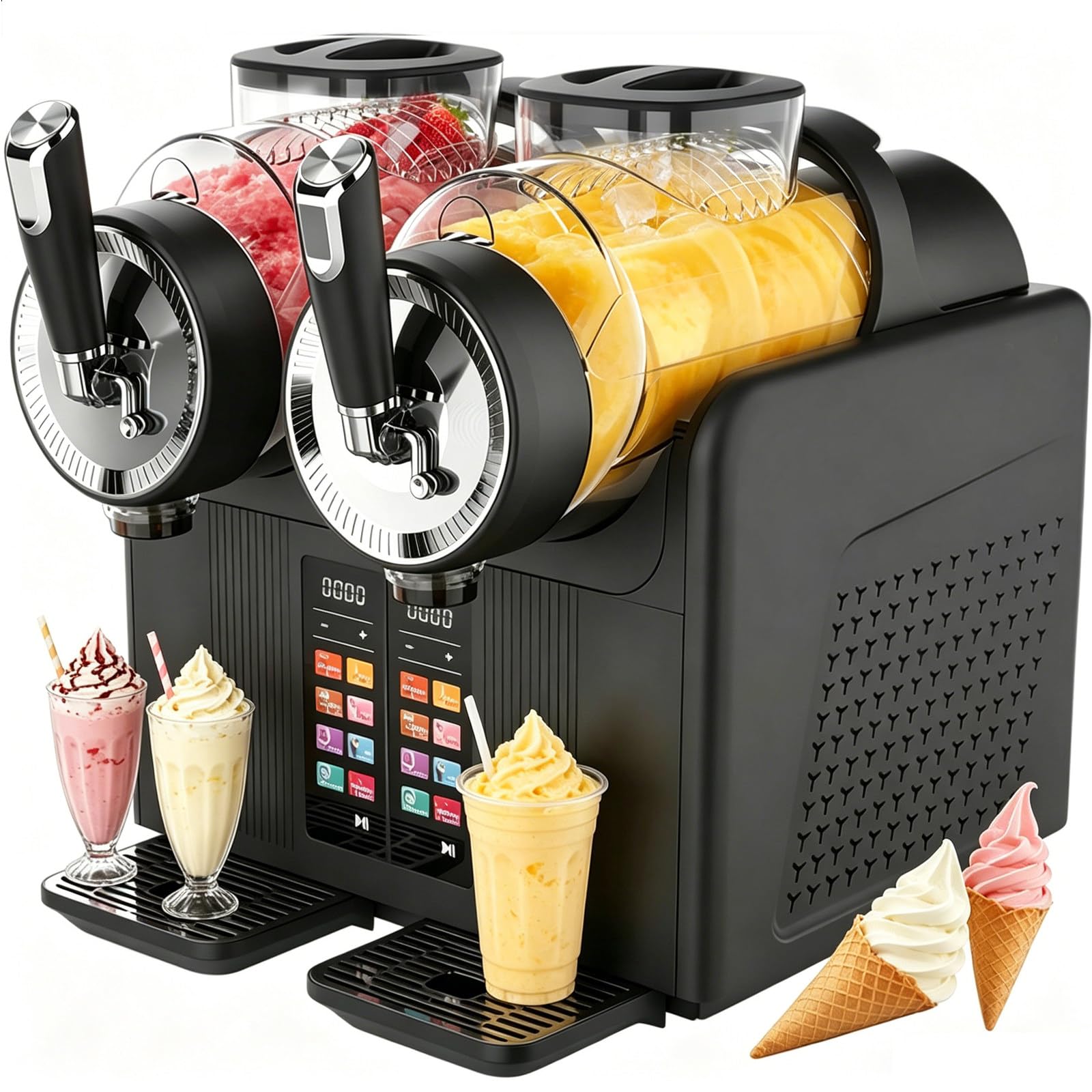 moupeaktain Soft Serve Ice Cream Machine and Slushie Maker Machine, 2-in-1 Slushy Machine with Dual 2l Tanks, 6 Presets, 430W Cold Drink Machine for Slushies, Milkshakes, Granitas, Home Parties Black