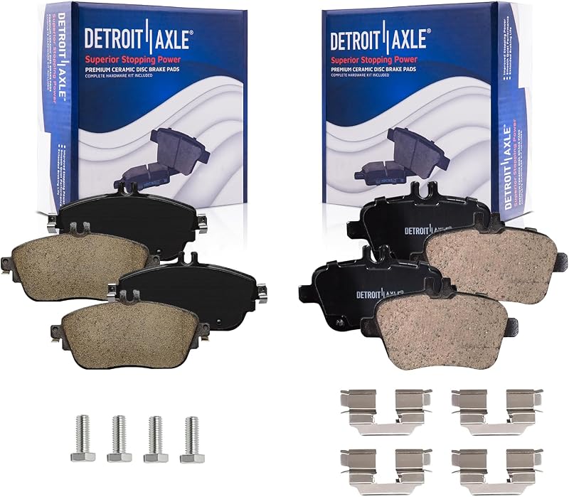 Jogo de pastilhas de freio cerâmicas Detroit Axle dianteiras e traseiras para Mercedes-Benz B Electric Drive, B250e, CLA250 e GLA250 – 4 unidades