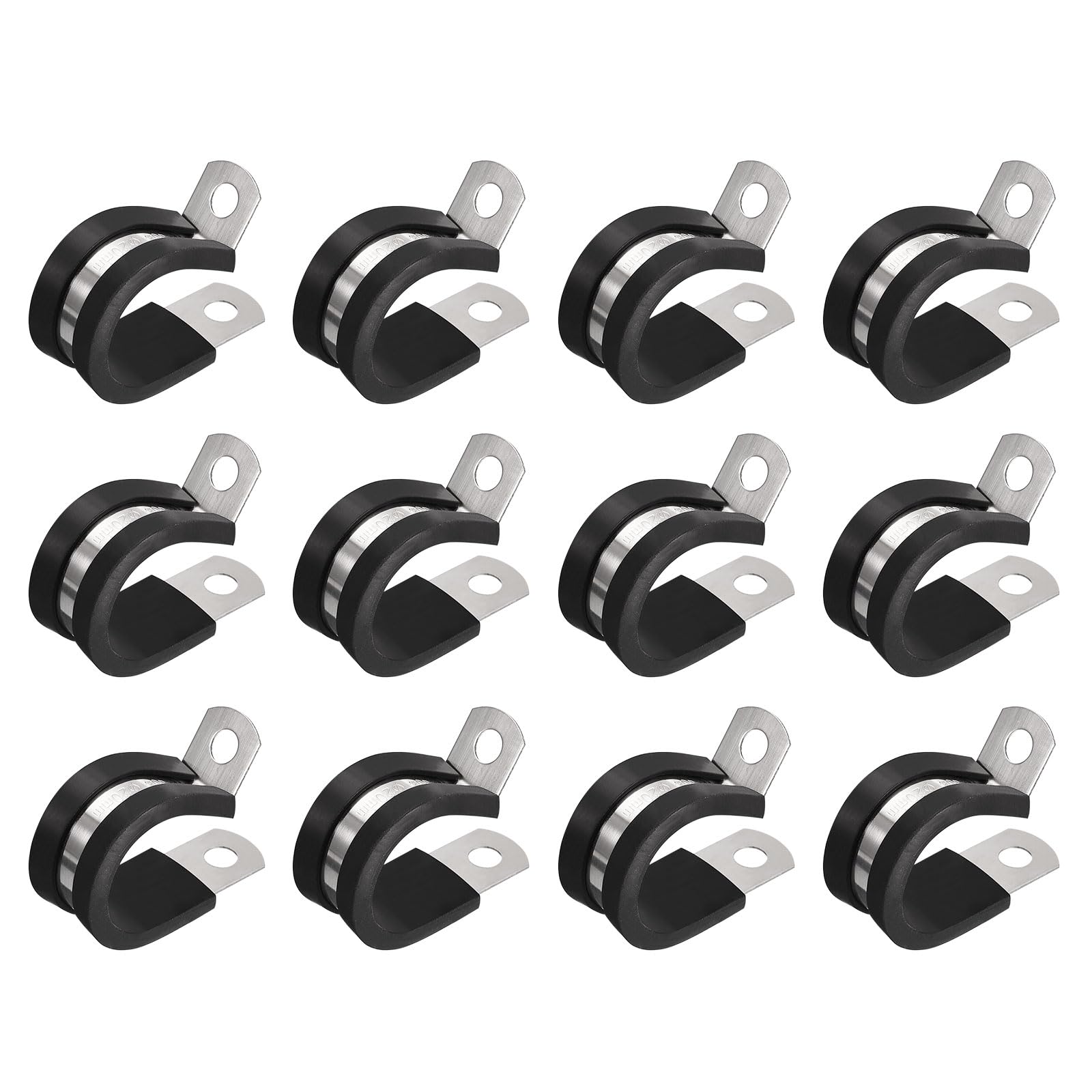sourcing map 24Pcs 13/16 Inch(20mm) Cable Clamp 304 Stainless Steel Rubber Cushioned Insulated Clamp R Shape Metal Clamp for Tube Pipe Wire