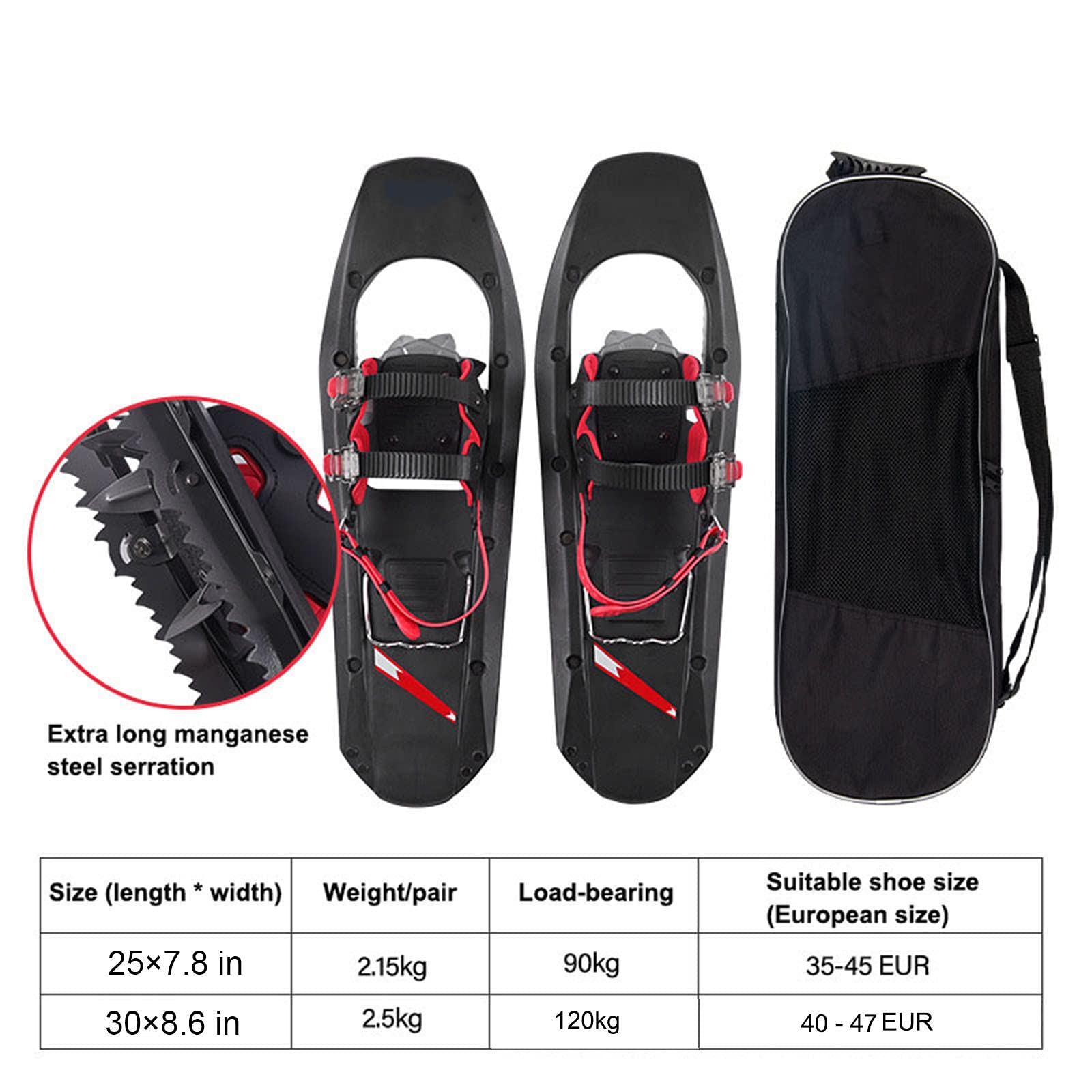 Ciaspole all Terrain,Racchette da Neve in Lega di Alluminio,Attacchi A Cricchetto Regolabili,con Bastoncini da Trekking E Borsa Tote,Set di Ciaspole Leggere per Adulti Uomini Donne Giovani,30"