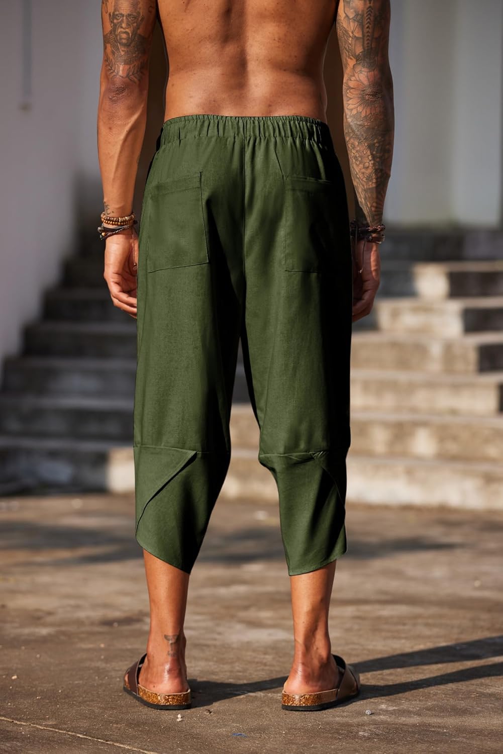 COOFANDY Men's Linen Harem Capri Pants Lightweight Loose 3/4 Shorts Drawstring Elastic Waist Casual Beach Boho Yoga Trousers - Image 7