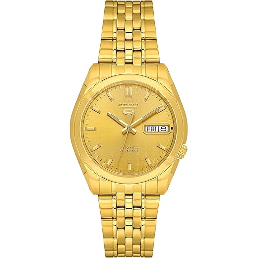 SEIKO Men's SNK366K 5 Automatic Gold Dial Gold-Tone Stainless Steel Watch
