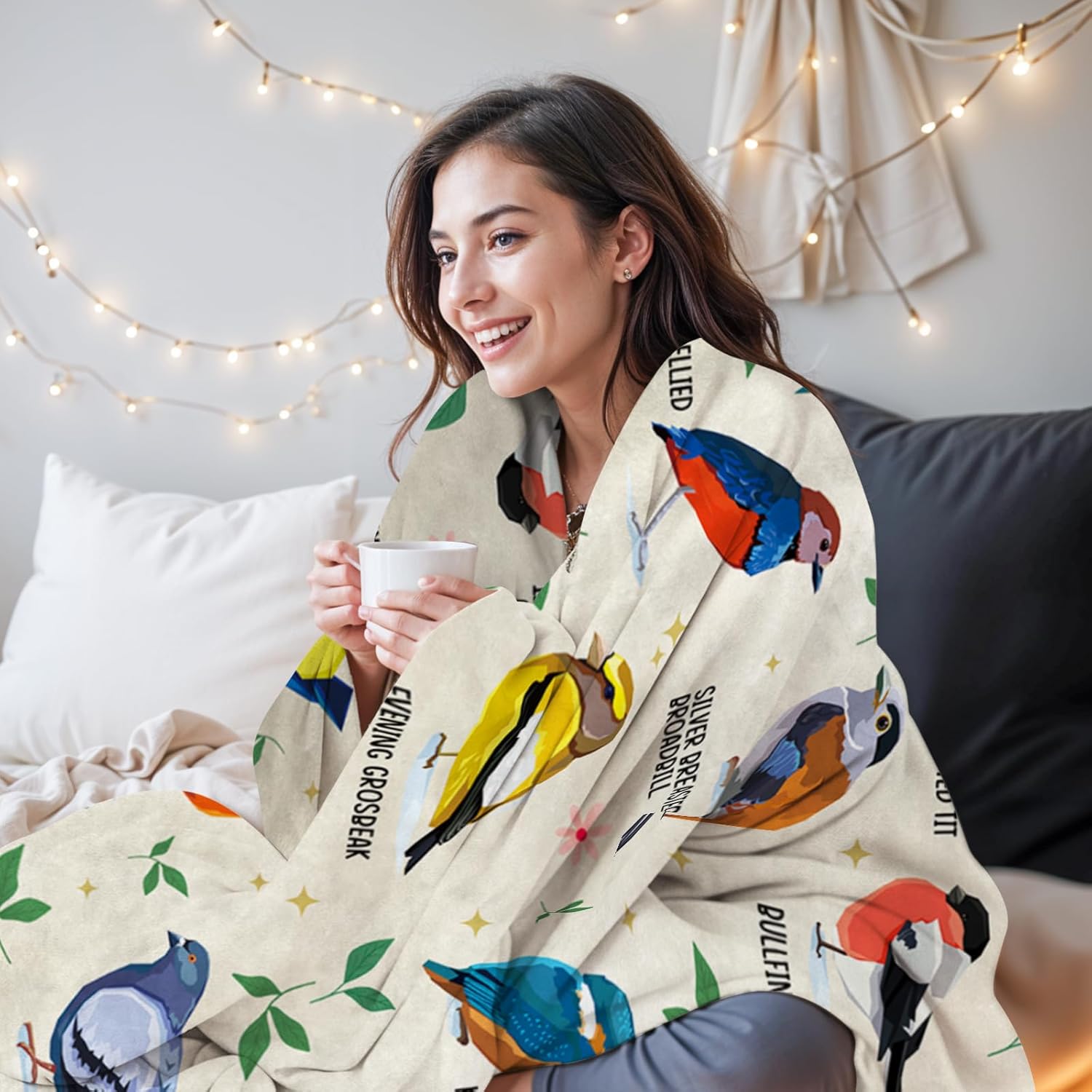 Bird Alphabet Blanket, Bird Gifts for Men Women, Easily Distracted by Birds Print Blanket Colorful, Birthday Gift for Boys Girls, Kingfishers Rock Pigeon House Sparrow Birds, 50''x60'' - Image 5