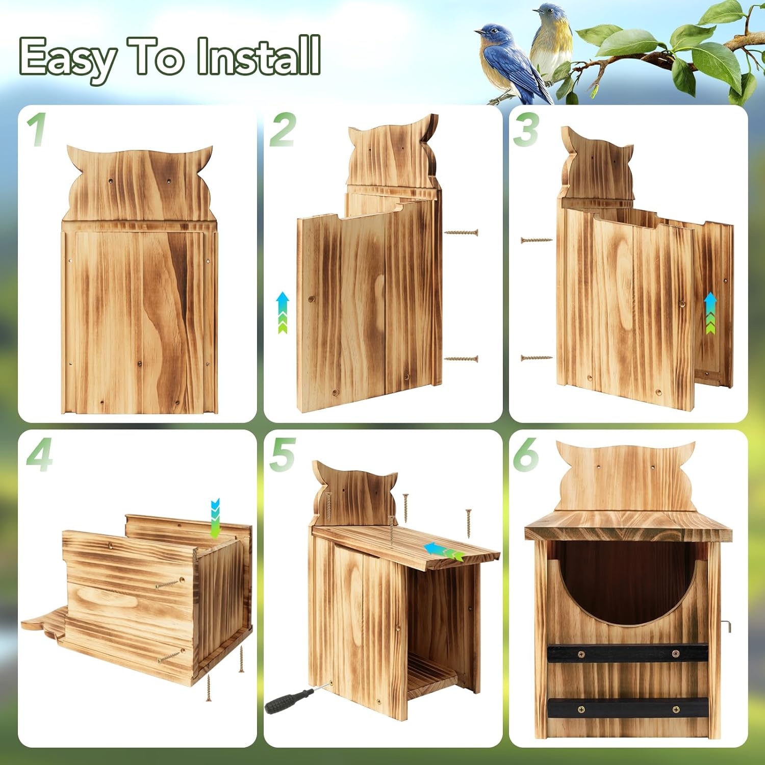 Owl House for Outdoors, Cedar Owl Nesting Box, Durable Carbonized Wood Shelter for Squirrels and Wildlife, Ideal Garden Décor