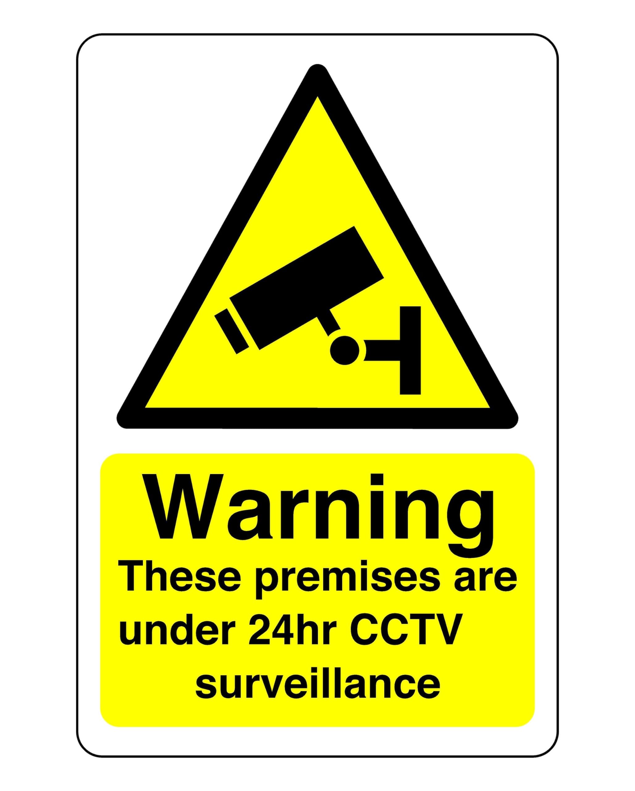 Warning These premises are under 24hr CCTV surveillance Safety sign -1.2mm Rigid plastic 200mm x 150mm