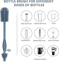 Vista 4 de Juego de cepillos para limpiar botellas y popotes, cepillo de silicona para botellas con mango resistente para botellas de agua, vasos, biberones