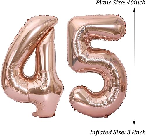 Miniatura 2 de Globos grandes de 40 pulgadas con el número 45, globos de helio para bodas, fiestas de cumpleaños, festivales, suministros de decoración, oro rosa 45