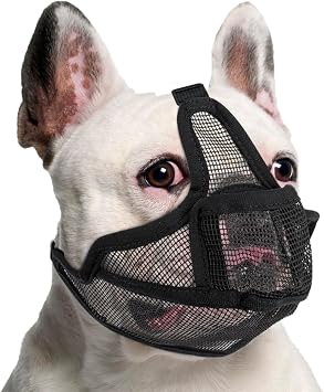 Coppthinktu Short Snout Dog Muzzle, Breathable Mesh French Bulldog Muzzle Full Pant Muzzles for Pitbull, Soft Flat Face Dog Muzzles for Pug Prevent Biting Allow Pant & Drink Black L