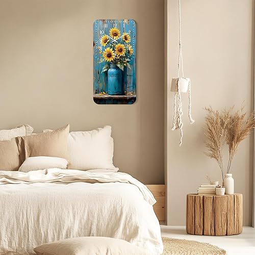 Miniatura 4 de Reloj de pared grande para sala de estar, reloj de pared de girasol, funciona con pilas, 24 pulgadas, reloj de pared rústico de granja que no hace