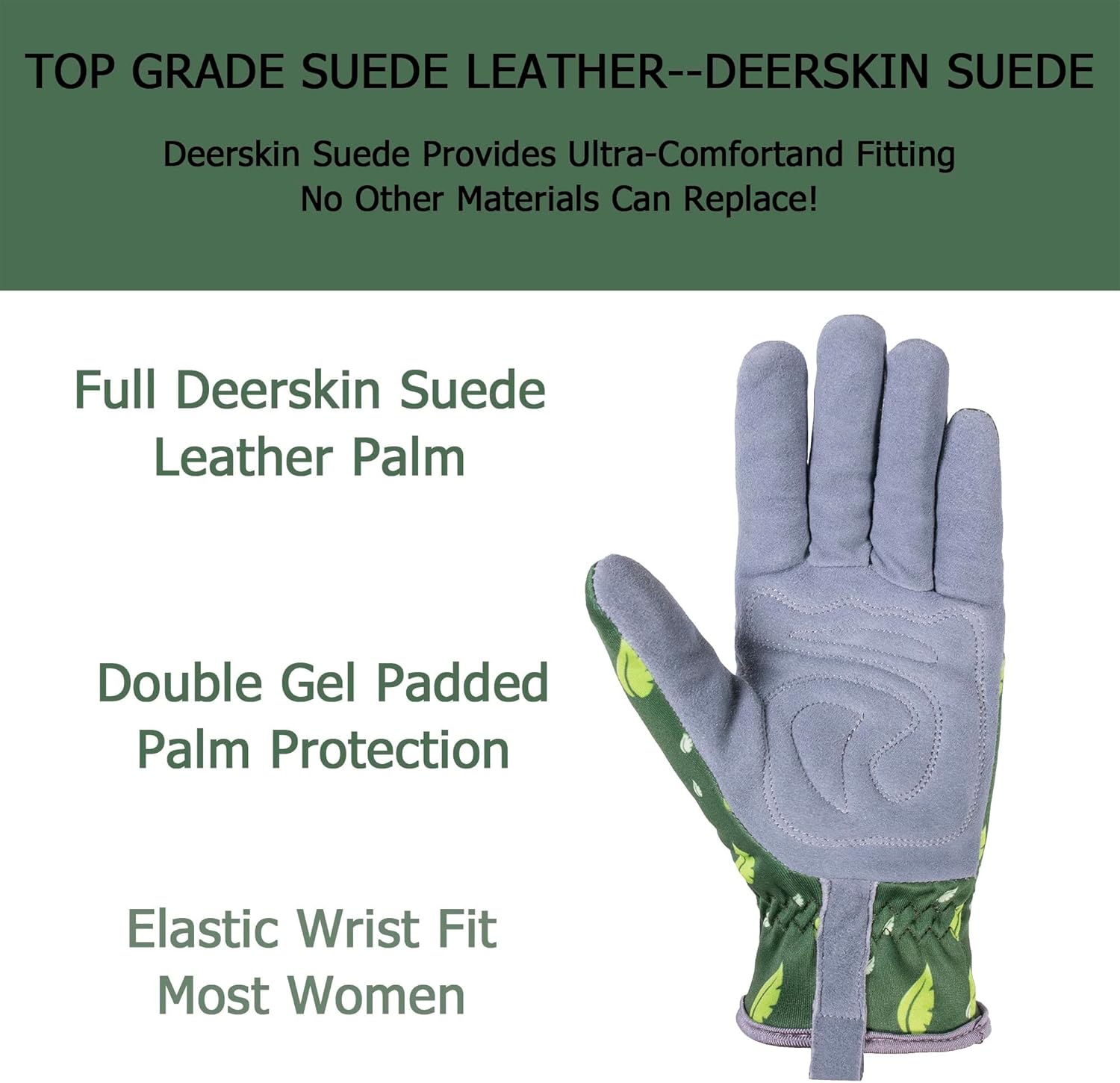 SKYDEER Women's Gardening Gloves - Genuine Deerskin Suede, Ultra-Soft Padded, Comfort Fit for Outdoor Work (SD6615/M) - Image 3