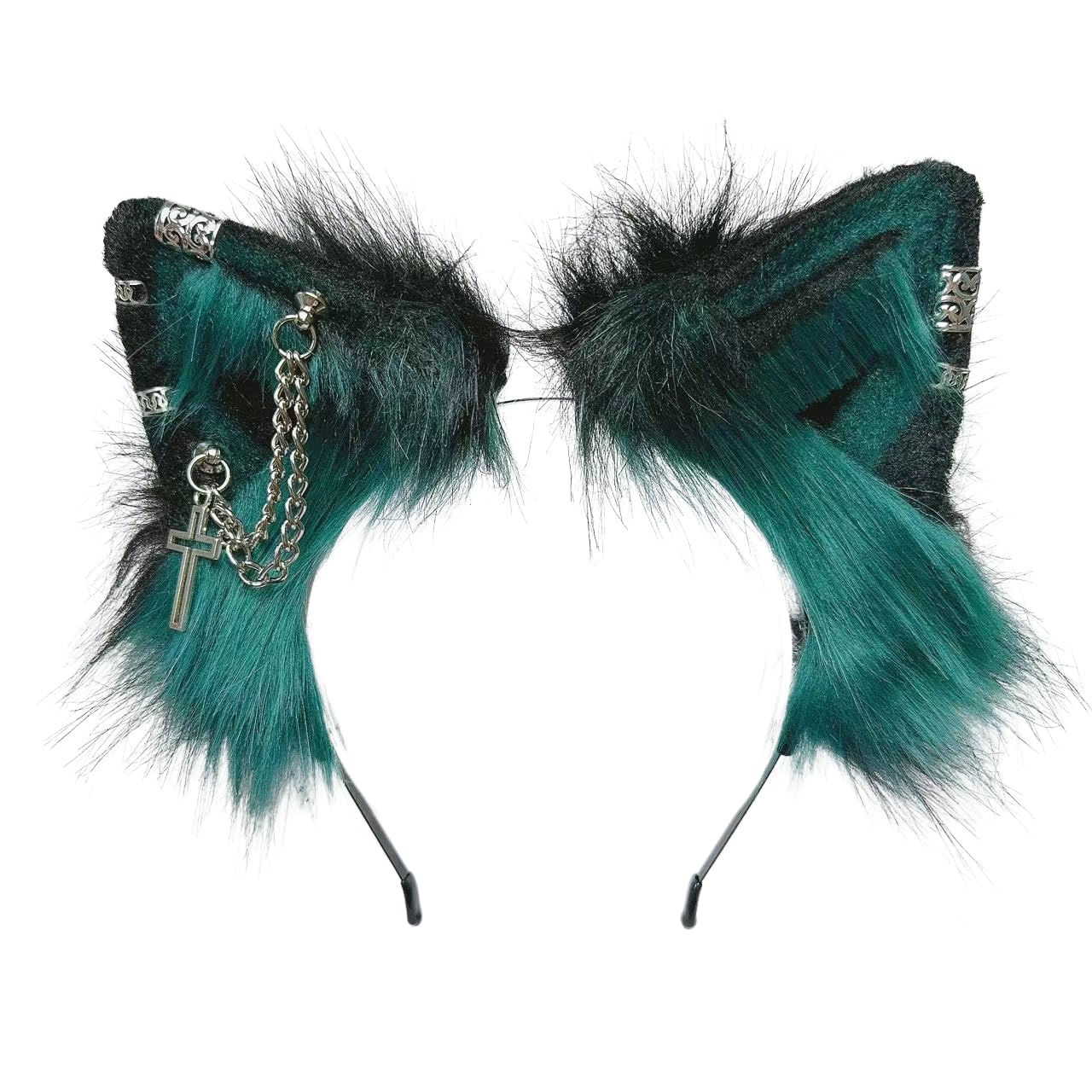 Ekwikzz Wolf Ears Tail Set Fox Wolf Headbands Clips Fluffy Cosplay Costumes, Gothic Punk Accessories for Halloween: Si Cross D Gr