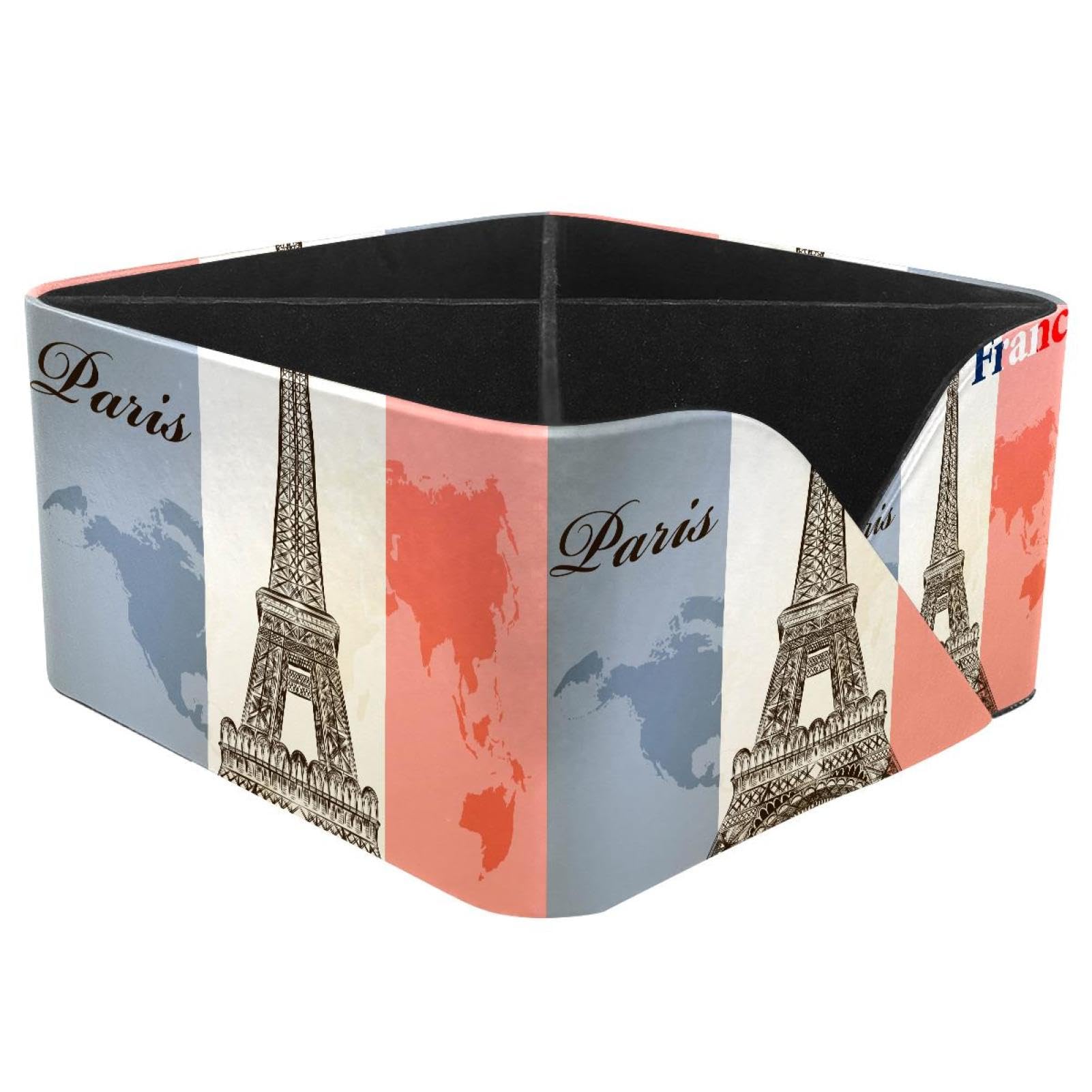 KengjuTesu France Eiffel Tower Desktop Organizer Pen Holder, Rectangular Pencil Cup for Office, Study and Makeup Stations
