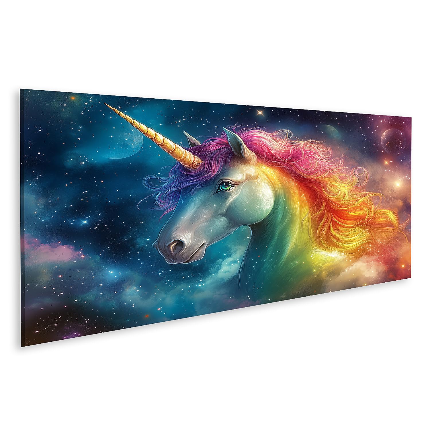 islandburner Imagen de Prime sobre lienzo Unicornio en Cosmos arco iris con cielo estrellado y planeta imágenes murales póster