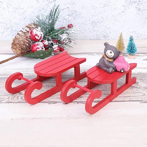 Miniatura 2 de EXCEART 2 piezas de trineo de Navidad de madera de Papá Noel rojo, adorno de trineo de mesa para centro de vacaciones, decoración de oficina en el