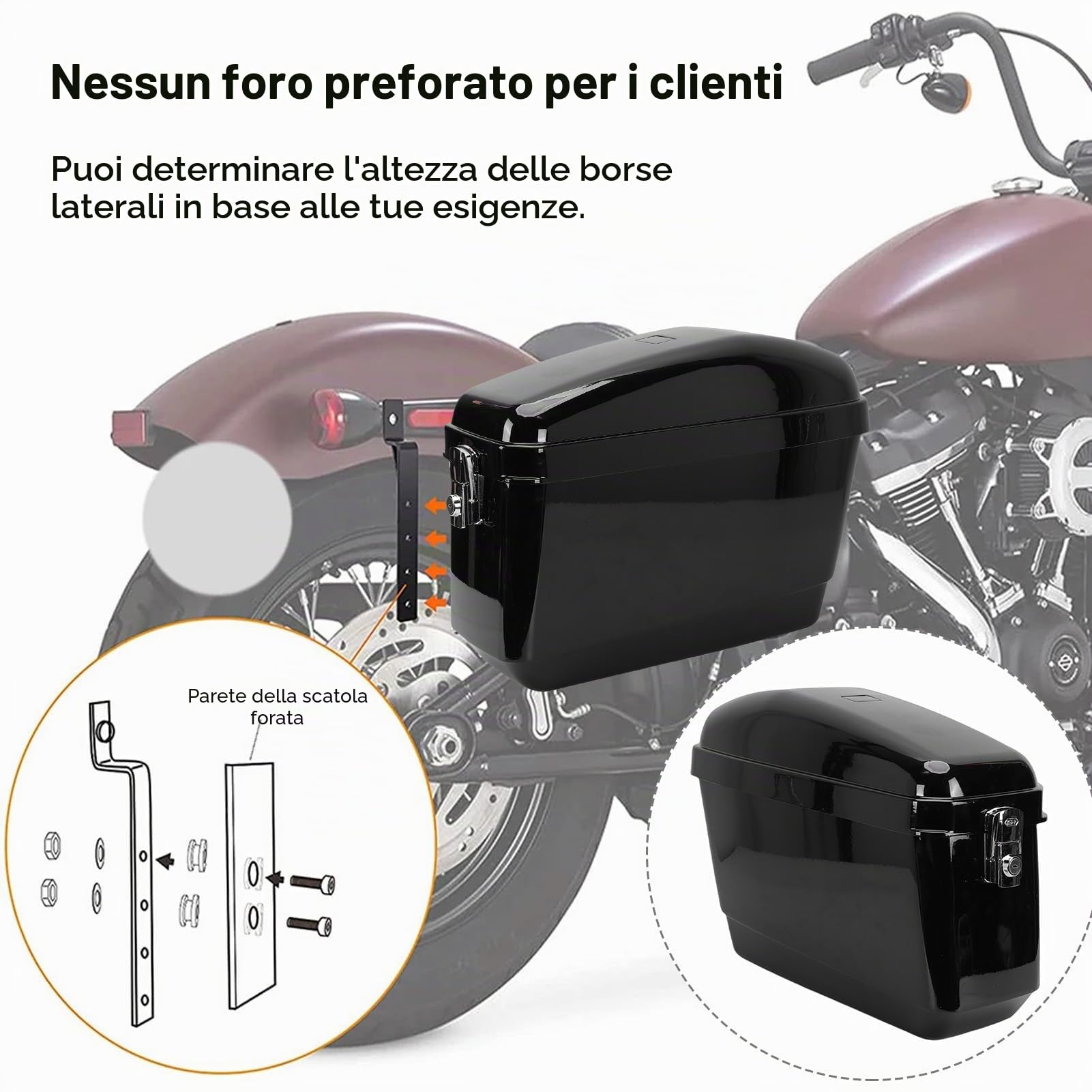 Acouto Borse Laterali Rigide per Moto, in Plastica ABS con Serratura e Fodera in PU Lavabile e Rimovibile, per Cruiser e Touring