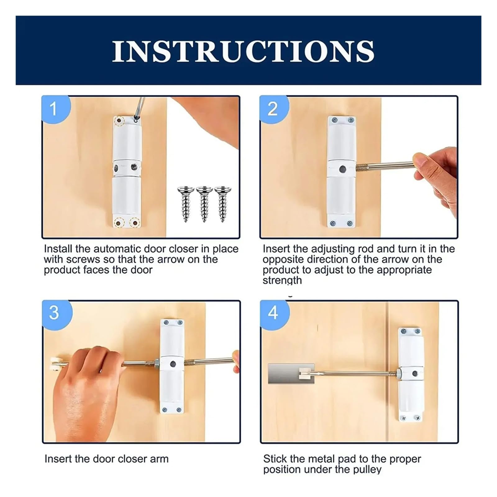 Cierrapuertas automático, resorte ajustable resistente para puertas interiores y exteriores, solución de cierre seguro y silencioso, acabado negro