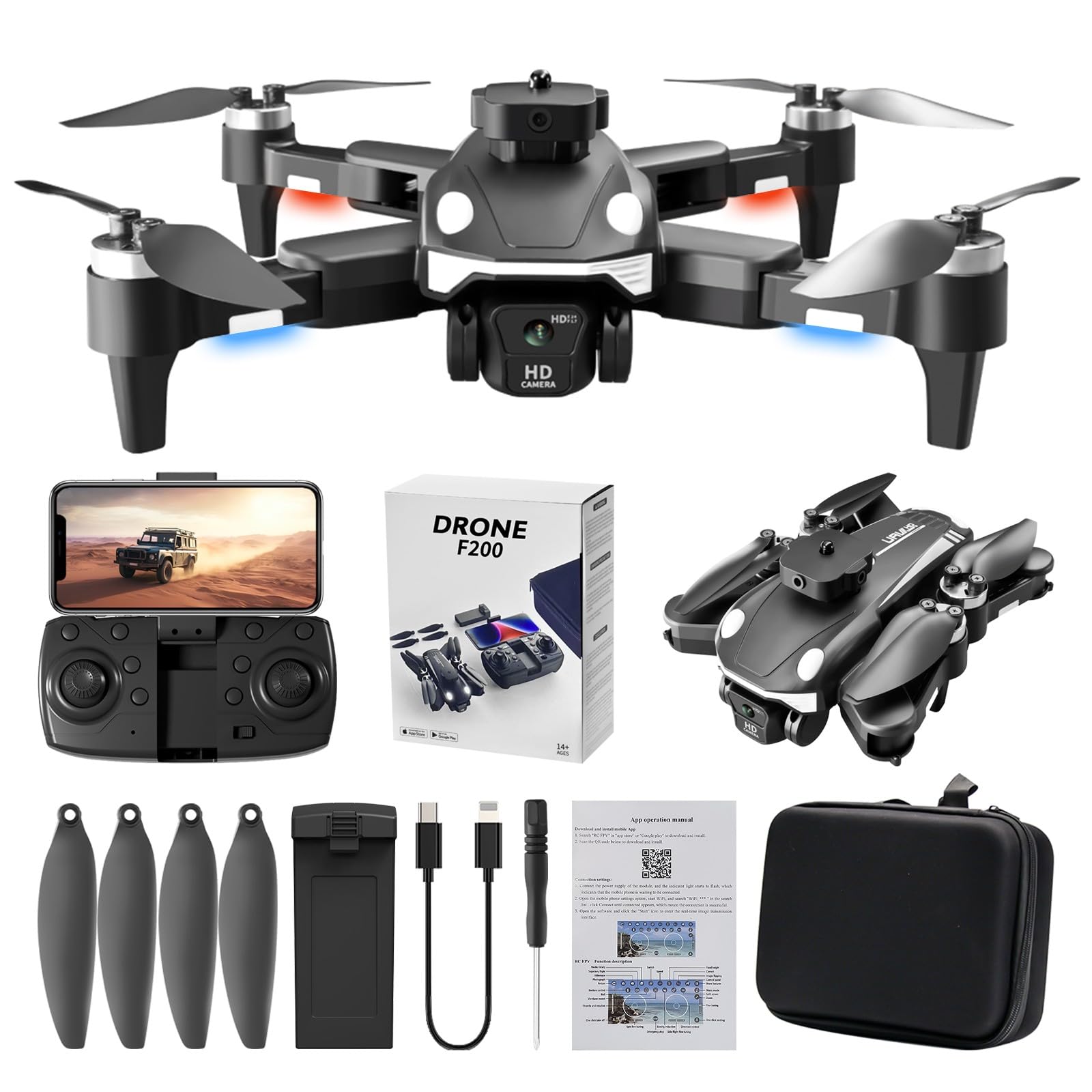 Drone con motore senza spazzole, fotocamera 1080P, quadricottero RC FPV WIFI 2.4G - modalità senza testa, seguimi, mantenimento 'altitudine, ribaltamenti a 360°, evitamento degli ostacoli, obiettivo g