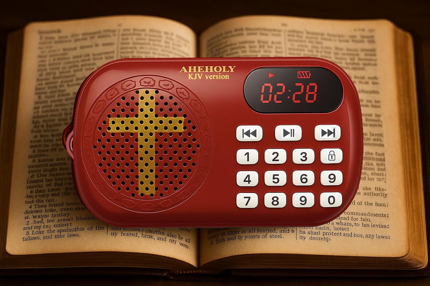 KJV Audio Bible Player – Portable & Rechargeable Scripture Device – Preloaded King James Version – Simple Interface, Human Voice Narration – Christian Gift for Seniors, Families & Church