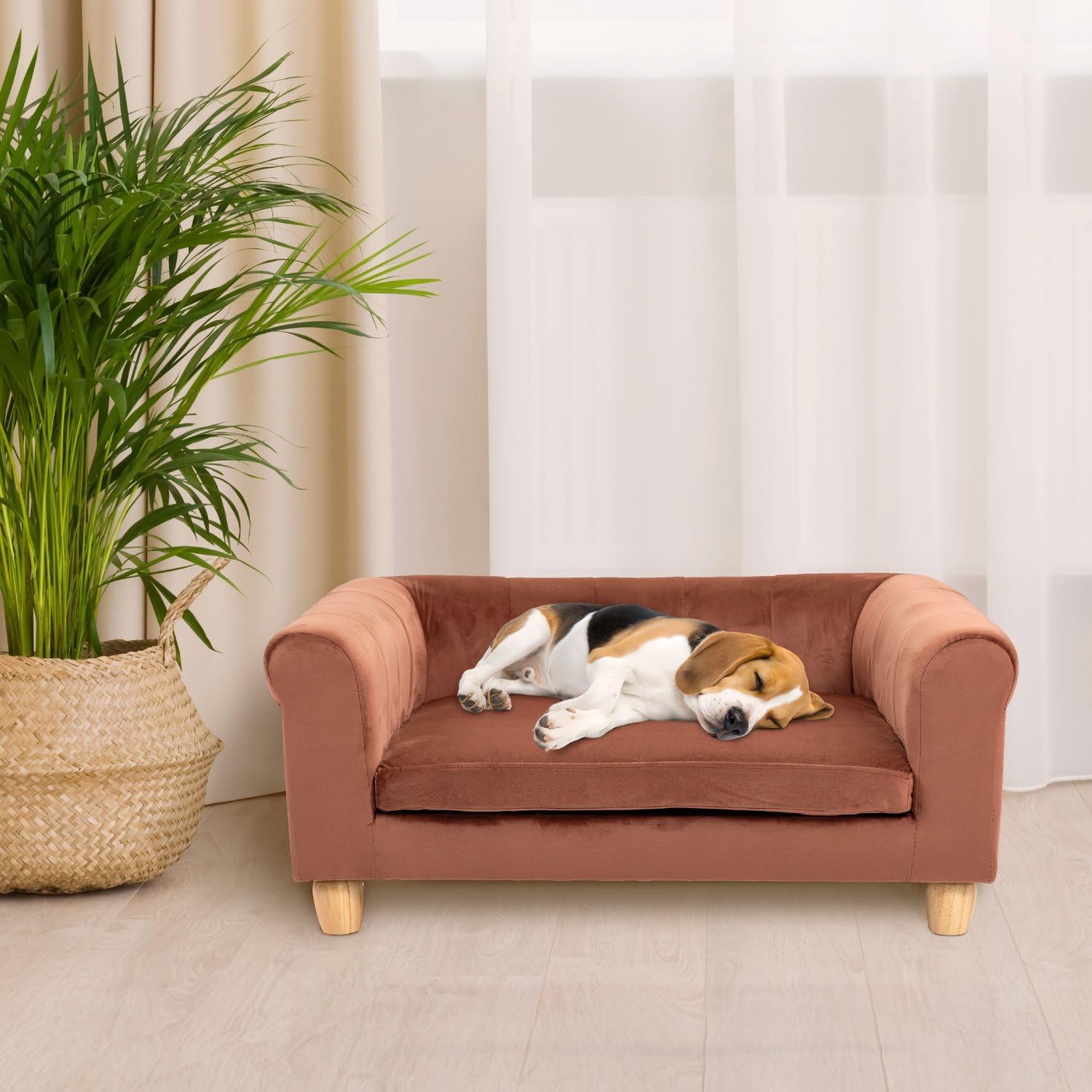 CRITTER SITTERS 33” Faux Suede Ped Bed in Brown, Durable Washable Sofa Couch for Small & Medium Cats & Dogs, Must Have Accessory for Yorkies, Shih Tzus & Frenchies, Kitten & Puppy Essential Furniture