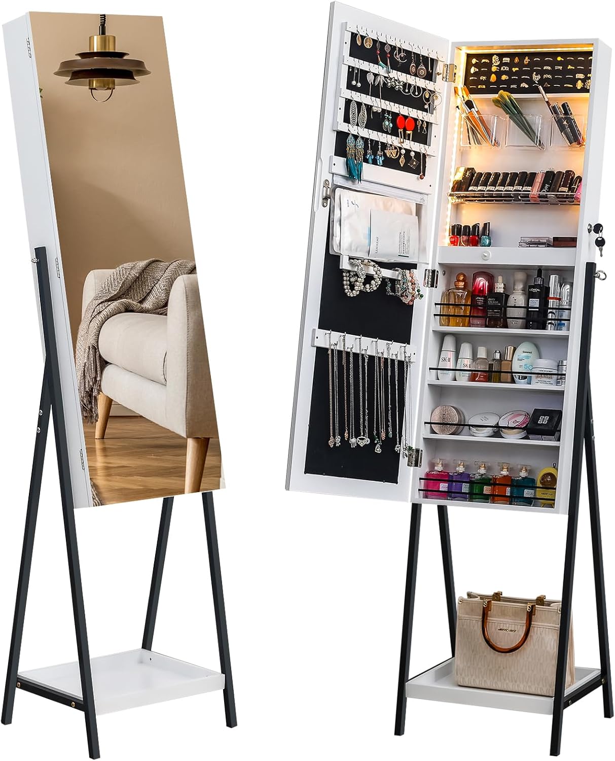 Bonnlo Jewelry FullLength Mirror, Lockable Jewelry